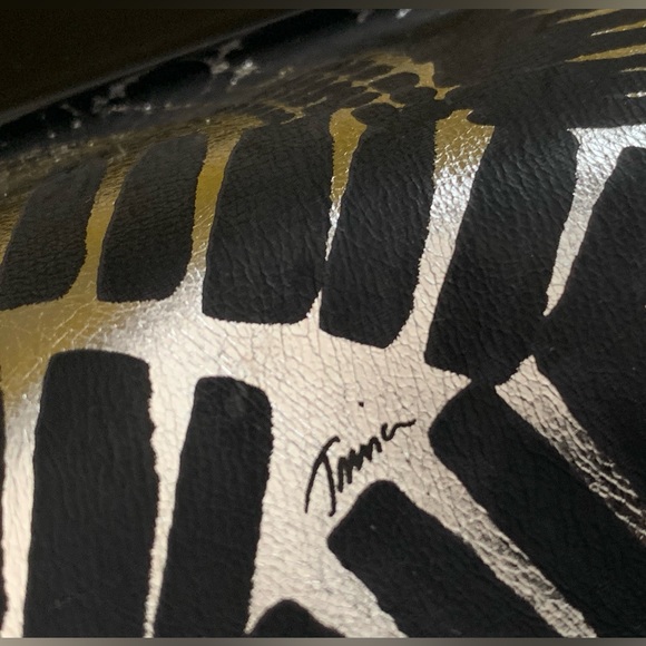 ✨RARE✨ TRINA TURK METALLIC LEATHER + WOOD Clutch Bag Purse NEW - Picture 13 of 16